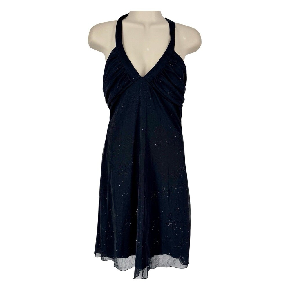 Rampage 90’s Black Shimmer Overlay Halter Dress Whimsygoth Fairy Size L - Picture 3 of 6